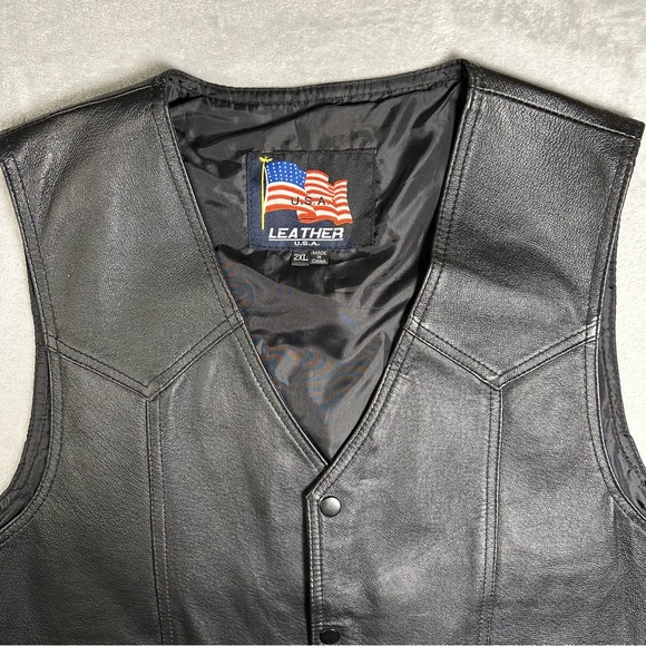 Leather USA Vietnam Veteran Vest - Black - Men’s 2XL Biker Patch - Picture 7 of 12